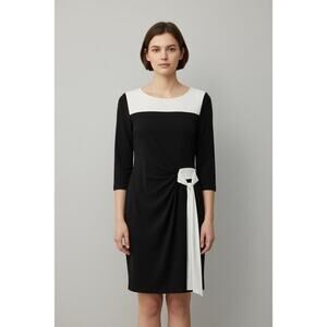 New York & Company Officewear Career Black and White Long Sleeve Dress